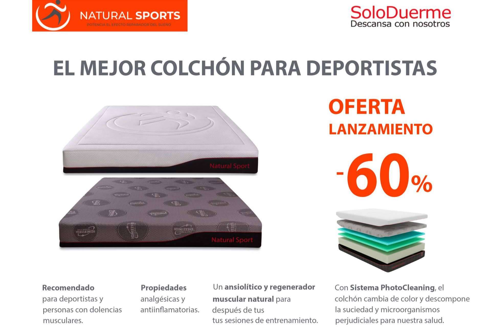 El colchón altamente tecnológico especial para deportistas de SoloDuerme presenta efectos antiinflamatorios, analgésicos y regeneradores a nivel muscular