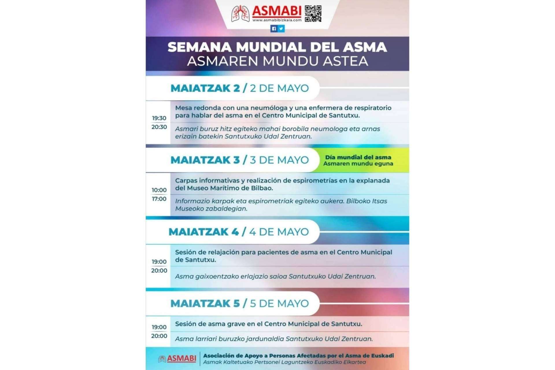 ASMABI plantea diversos eventos en Bilbao durante toda una semana para conmemorar el Día Mundial del Asma