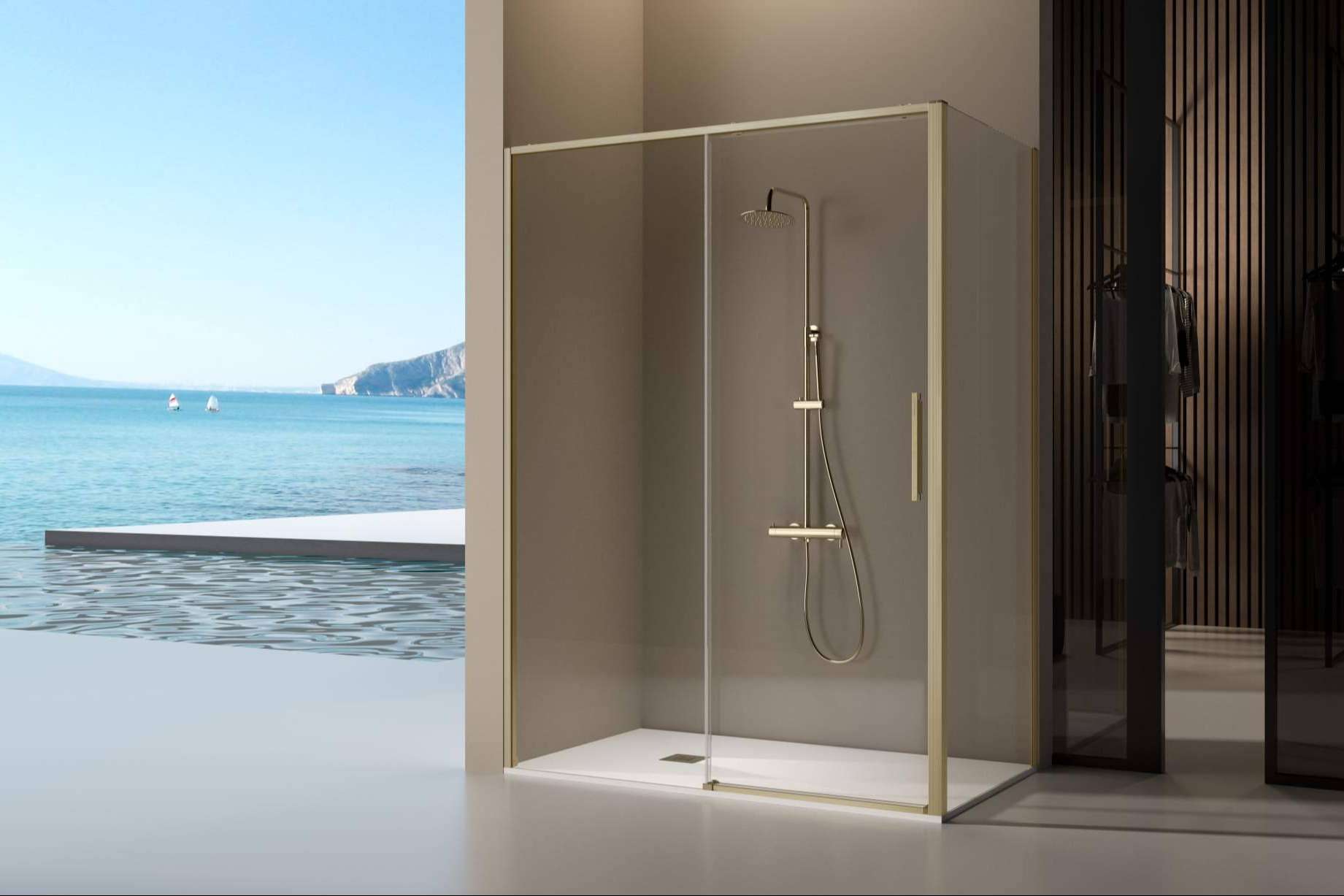Las mamparas de baño con perfil negro y de oro cepillado que ofrece Mamparas Blau